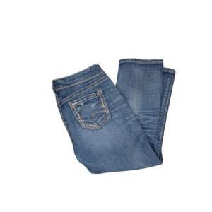 Silver Jeans Co Women's 29x 22 1/2 Elyse Capri Distressed Jeans Blue Mid Rise‎